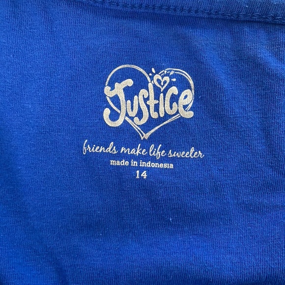 Justice one shoulder, blue & white tank with sequins and stars girls size 14 - Picture 3 of 10